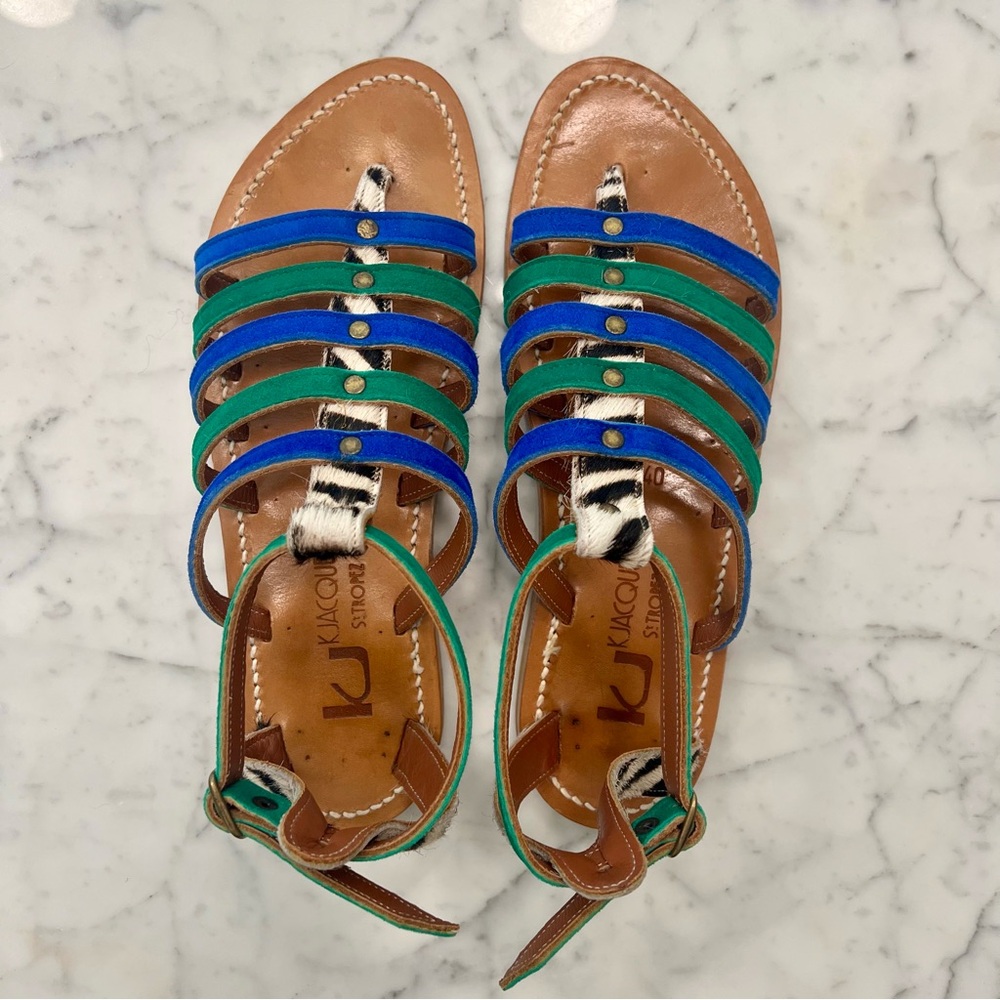 K.JACQUES Blue and Green Gladiator Sandals